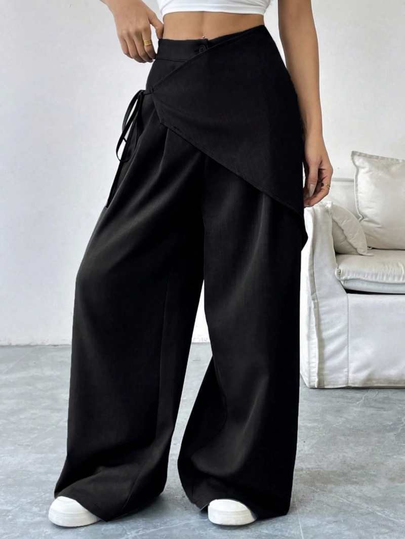 Tanny Black Tie Waist Relaxed Fit Pants - Image 4