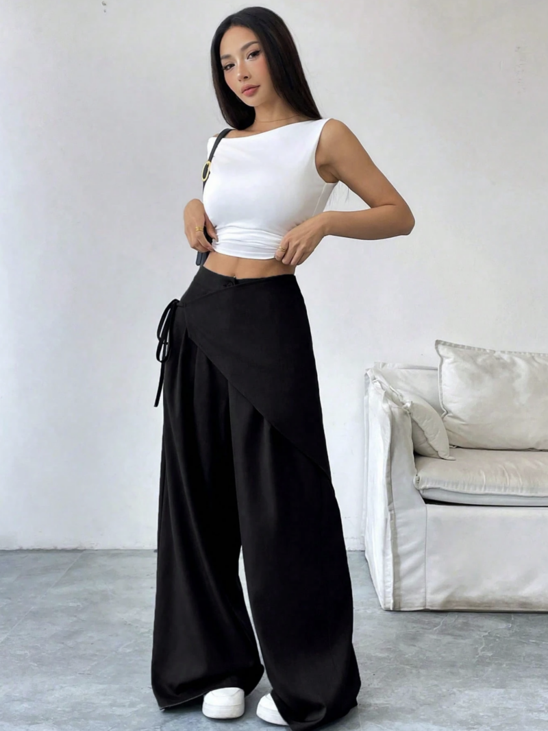 Tanny Black Tie Waist Relaxed Fit Pants - Image 6