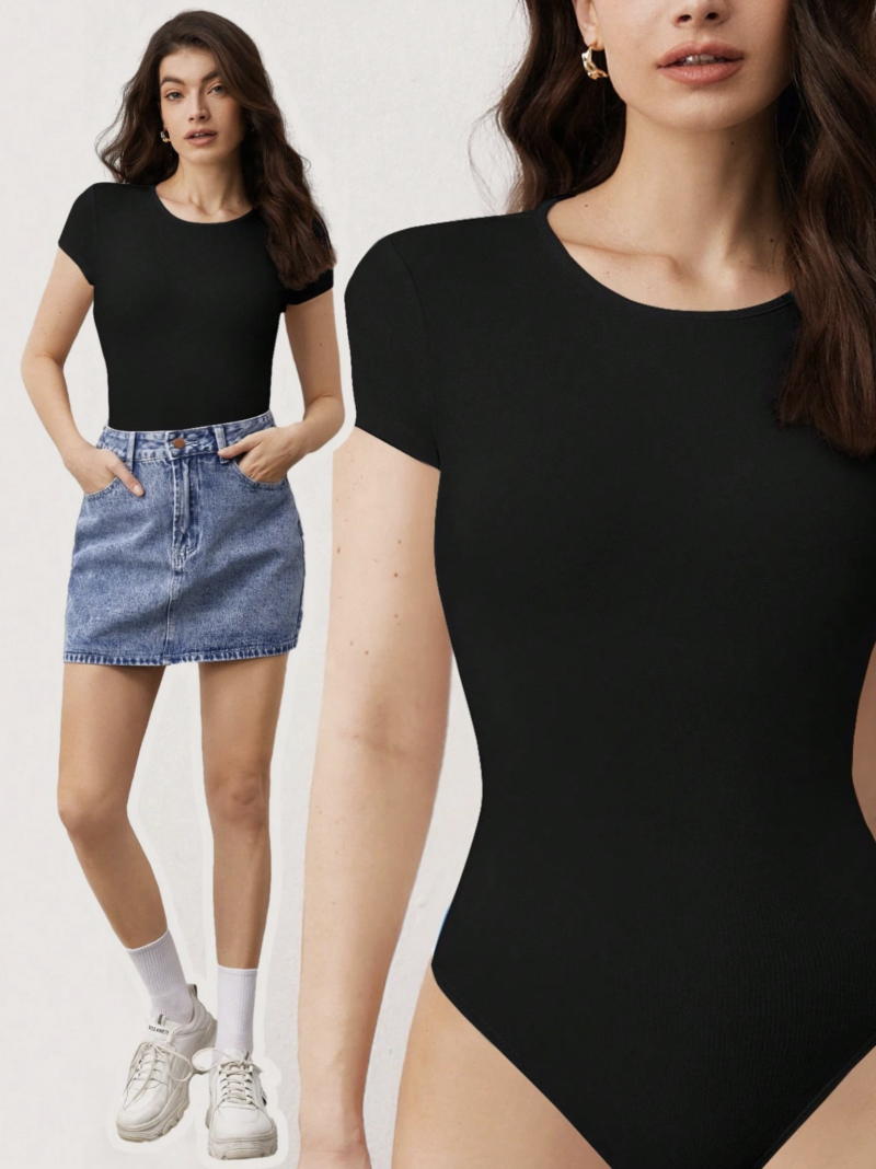 Riry Black Half Sleeves Bodysuit - Image 5
