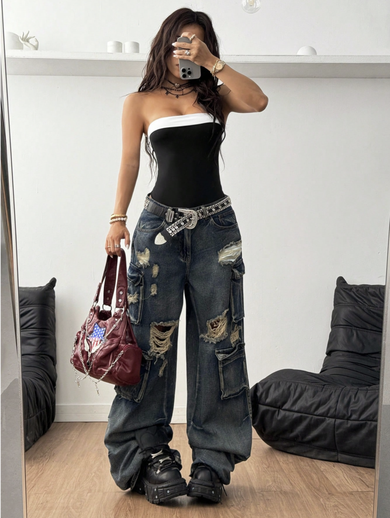 Lipika Black Off Shoulder Contrast Neck Bodysuit - Image 4