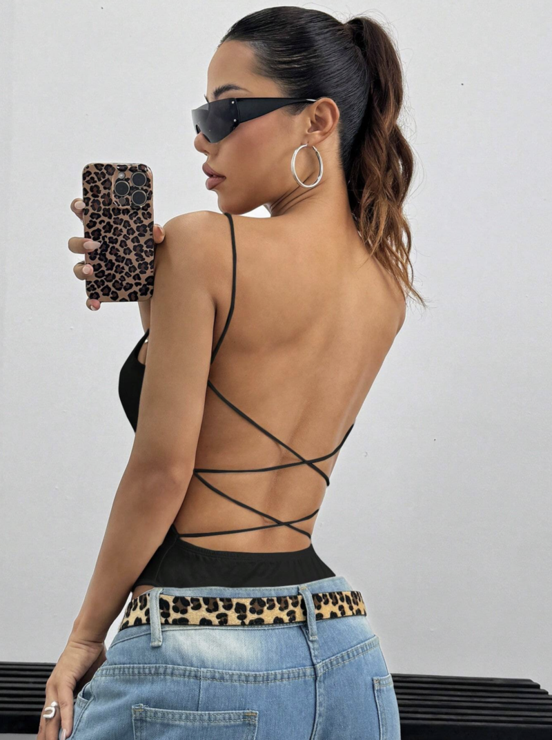 Gimmy Black Cami Cross Back Bodysuit