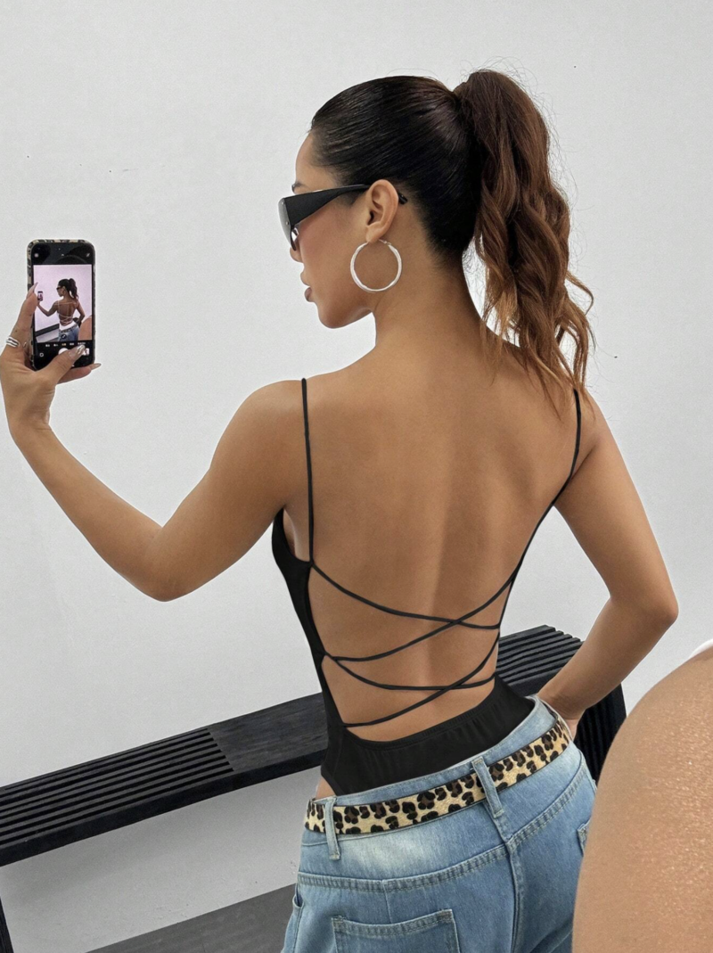 Gimmy Black Cami Cross Back Bodysuit - Image 6
