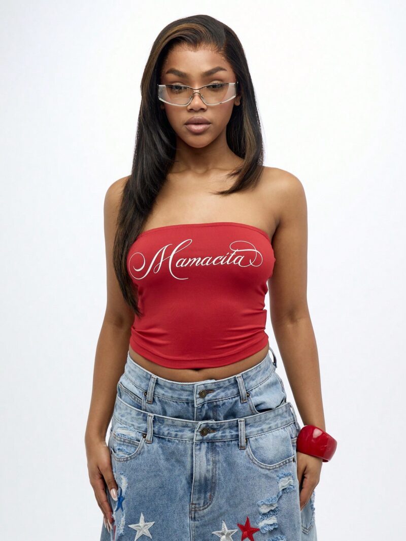 Mamacita Print Red Tube Top - Image 4