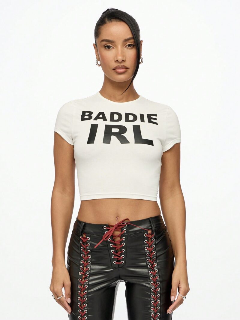 Baddie Printed White Baby Tee