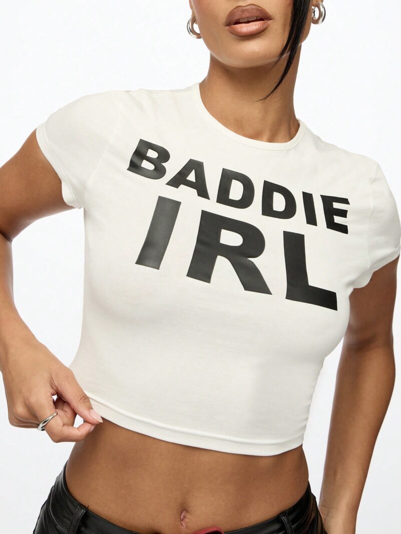 Baddie Printed White Baby Tee - Image 4