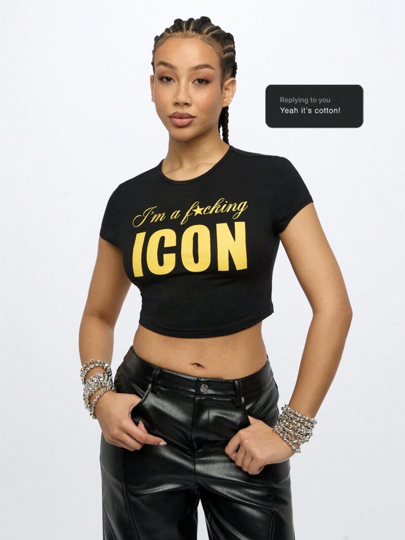 Icon Print Black Baby Tee - Image 2