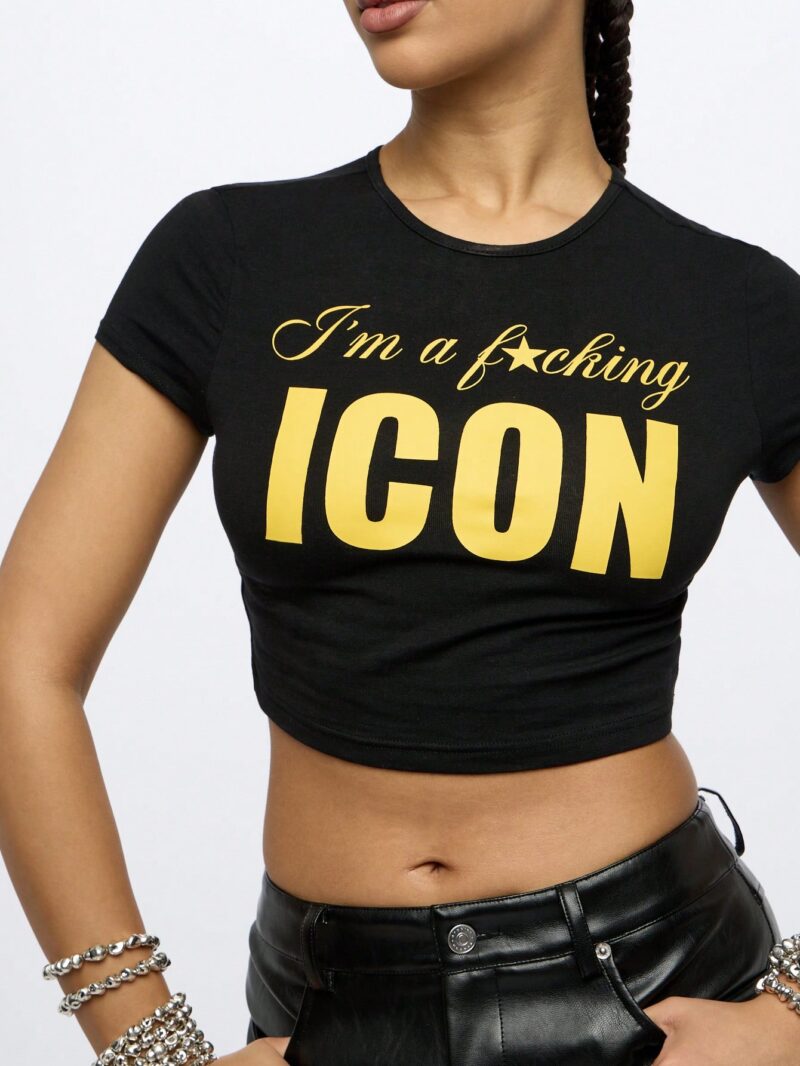 Icon Print Black Baby Tee - Image 6