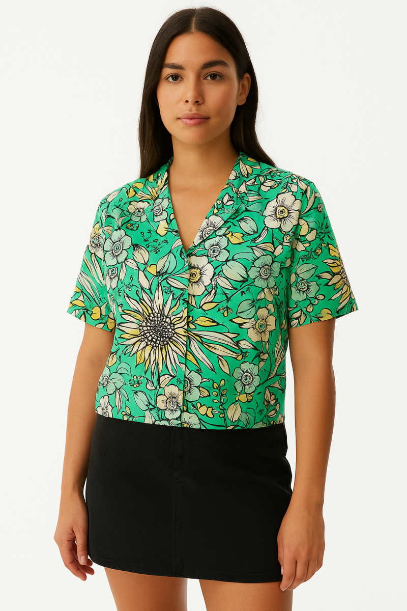 Devy Floral Print Revere Collar Shirt