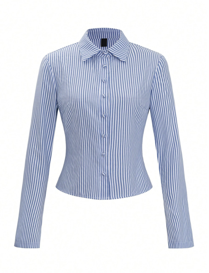 Amanda Blue Stripes Pleated Full Sleeves Shirt - Image 6
