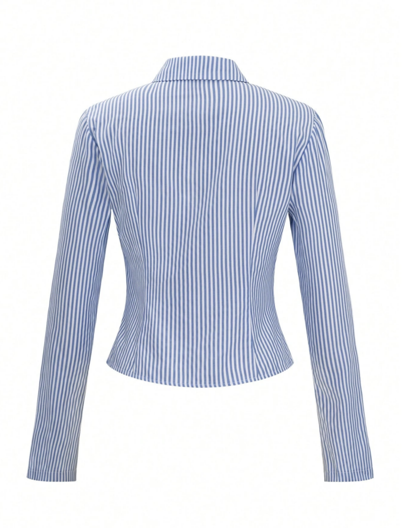Amanda Blue Stripes Pleated Full Sleeves Shirt - Image 7