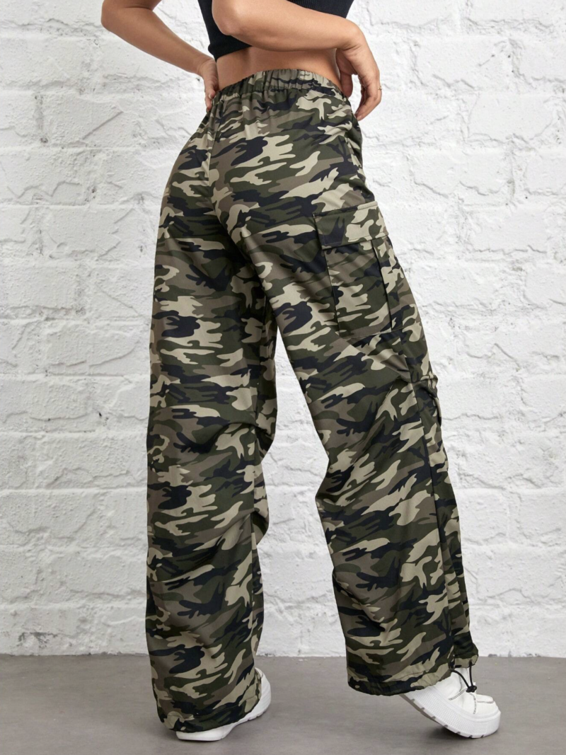 Khia Camo Print Oversized Cotton Cargo Pants - Image 2