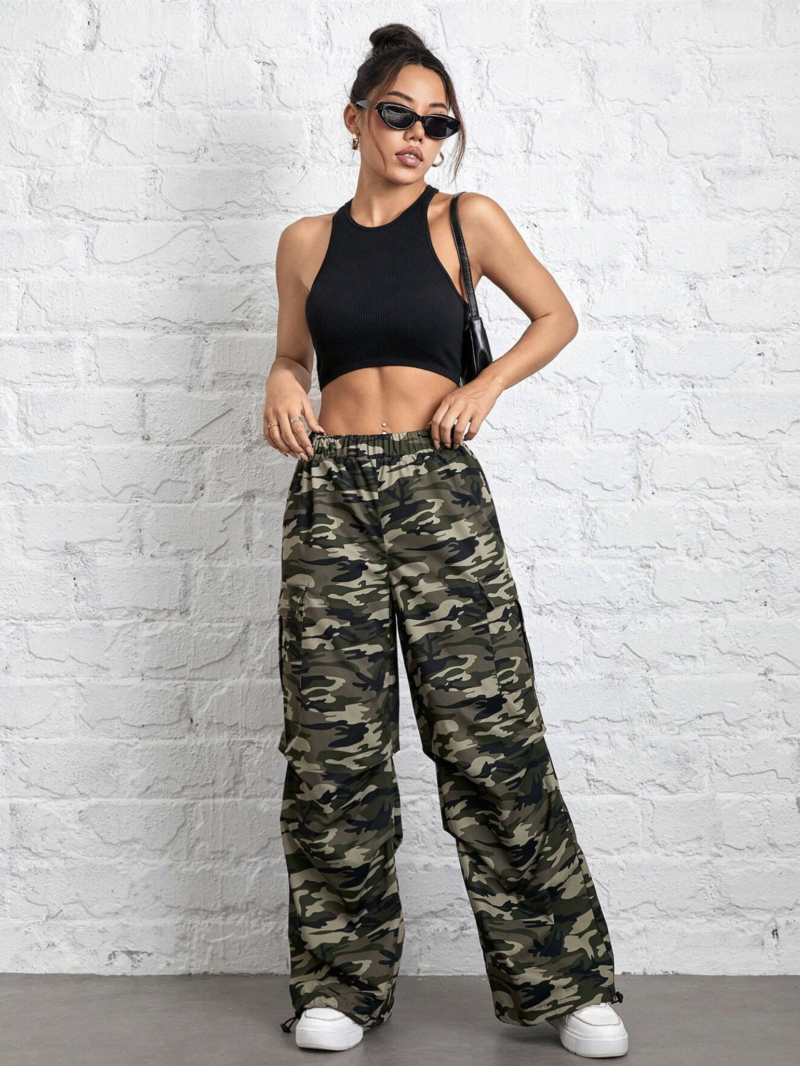 Khia Camo Print Oversized Cotton Cargo Pants - Image 7