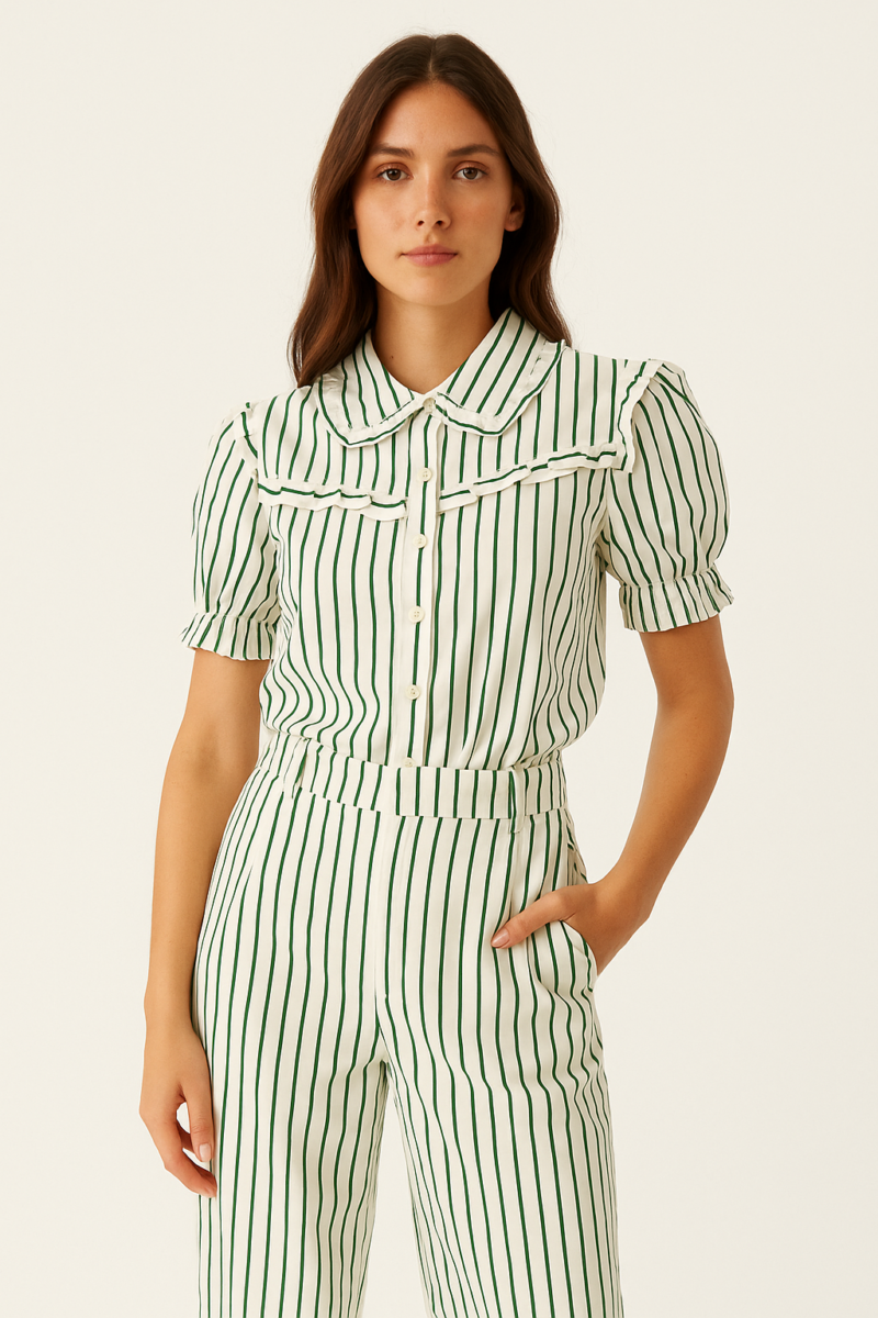 Siva Green Stripe Shirt & Pants Coord Set