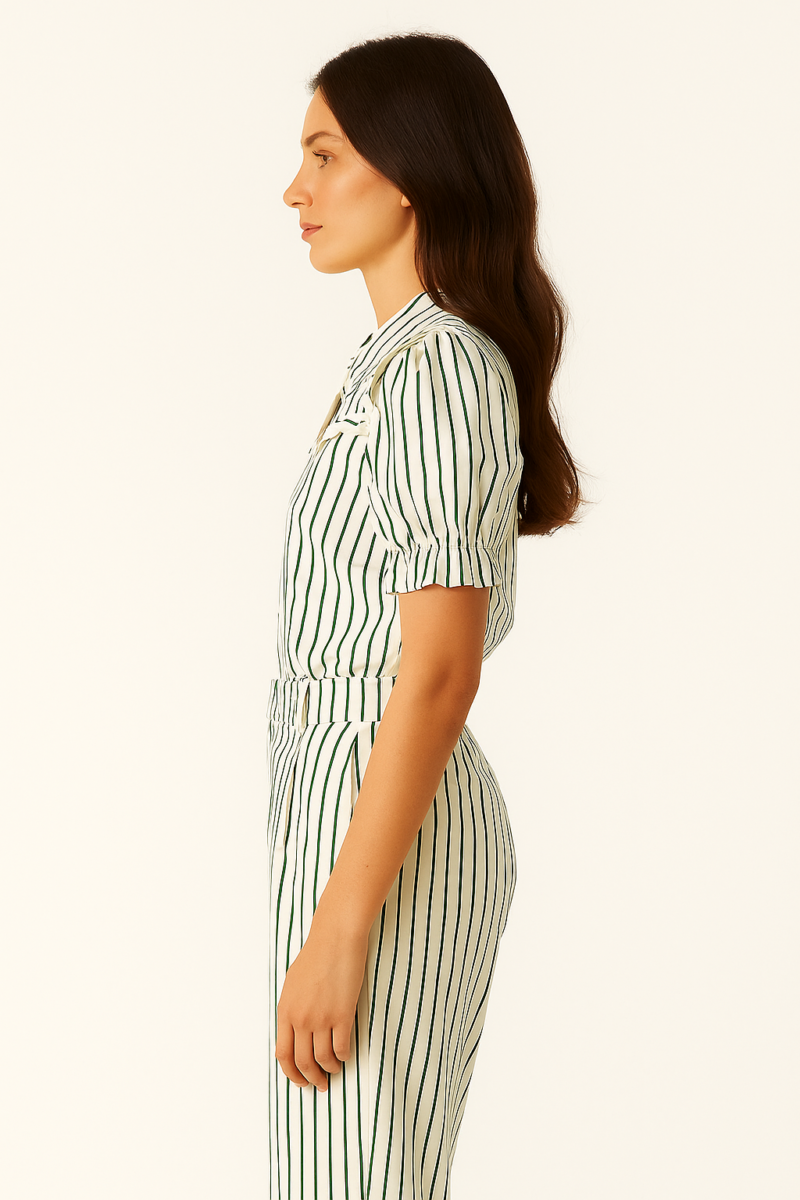 Siva Green Stripe Shirt & Pants Coord Set - Image 2