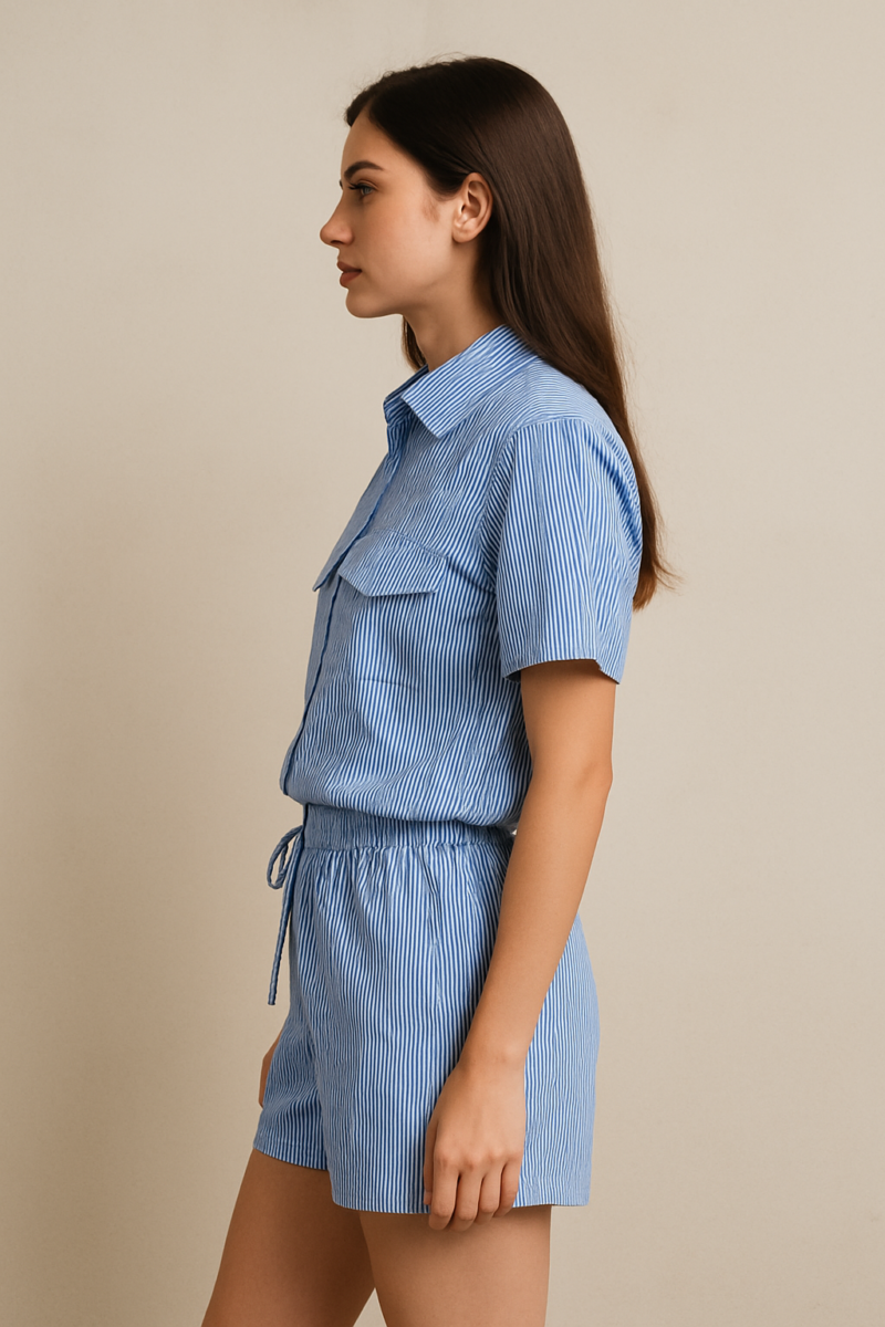 Sammy Blue Striped Shirt & Shorts Coord Set - Image 2