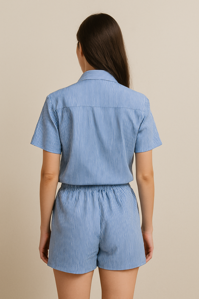Sammy Blue Striped Shirt & Shorts Coord Set - Image 3