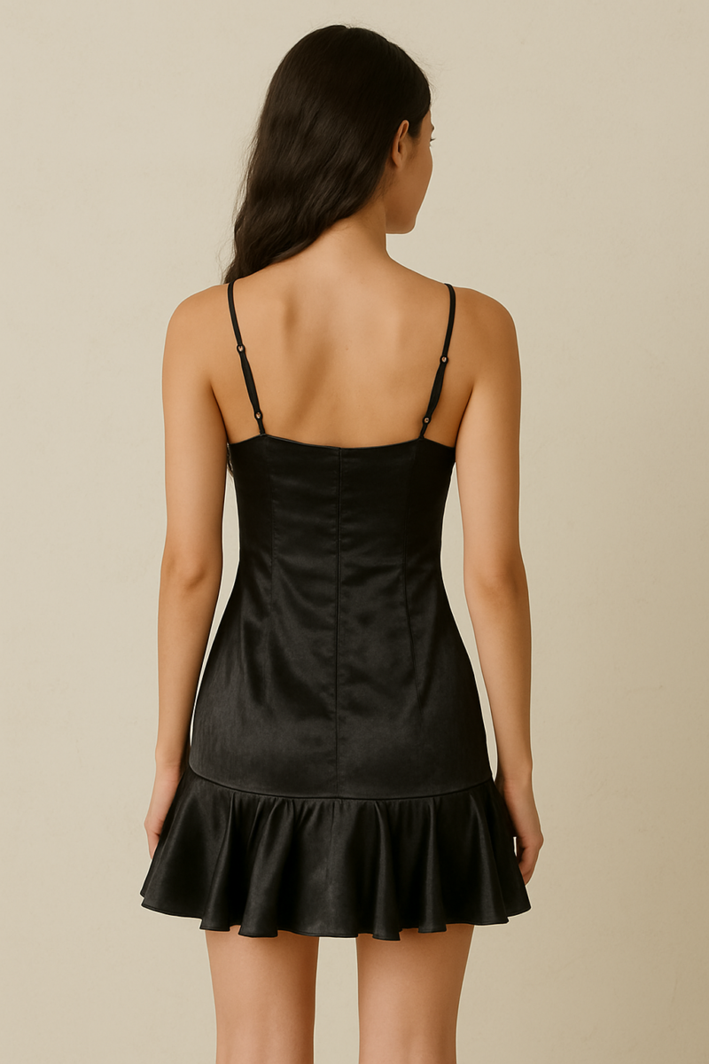 Gioni Black Satin Flared Cami Dress - Image 3