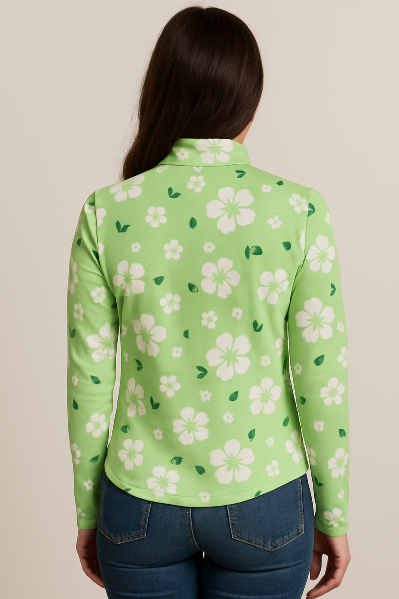 Sinny Green Floral Full Sleeves Zipper Top - Image 3