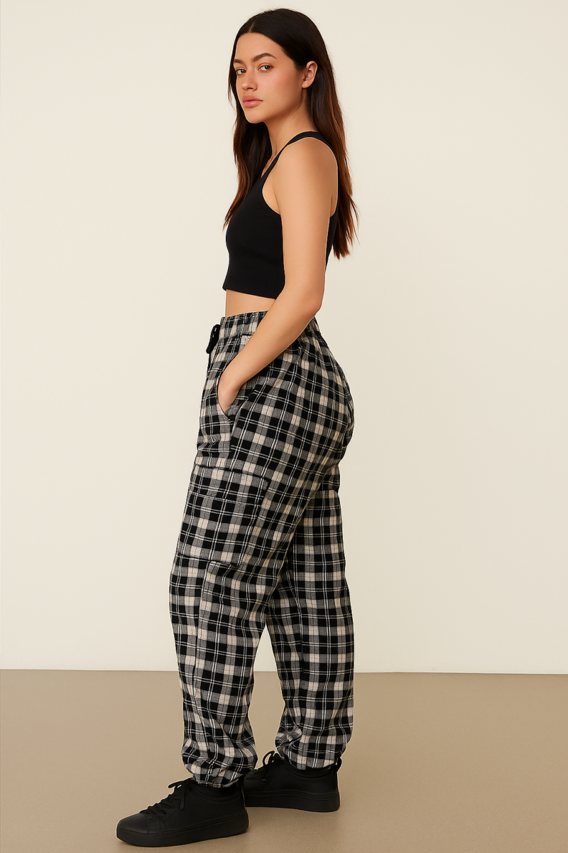 Elena Cotton Check Relaxed Fit Jogger - Image 2