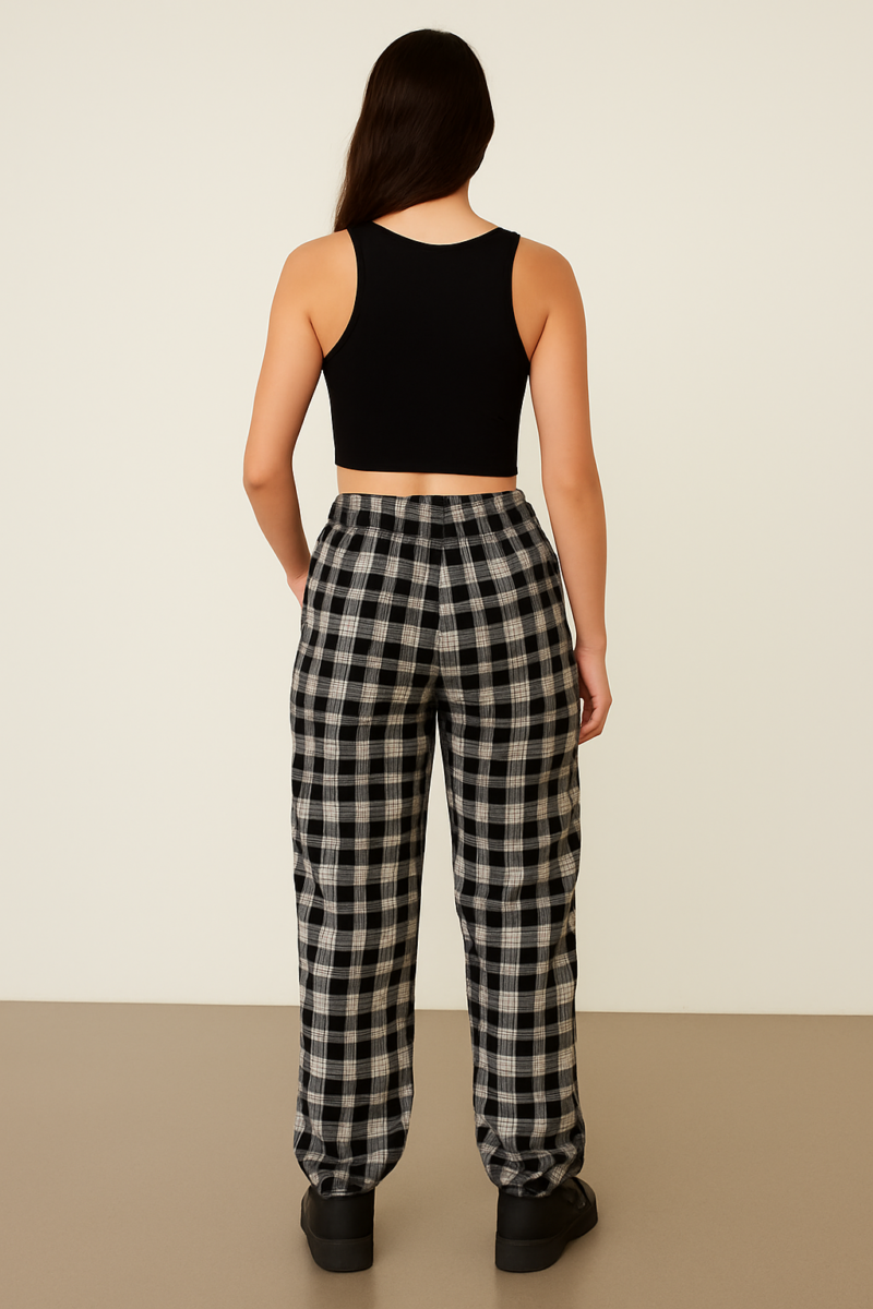 Elena Cotton Check Relaxed Fit Jogger - Image 3