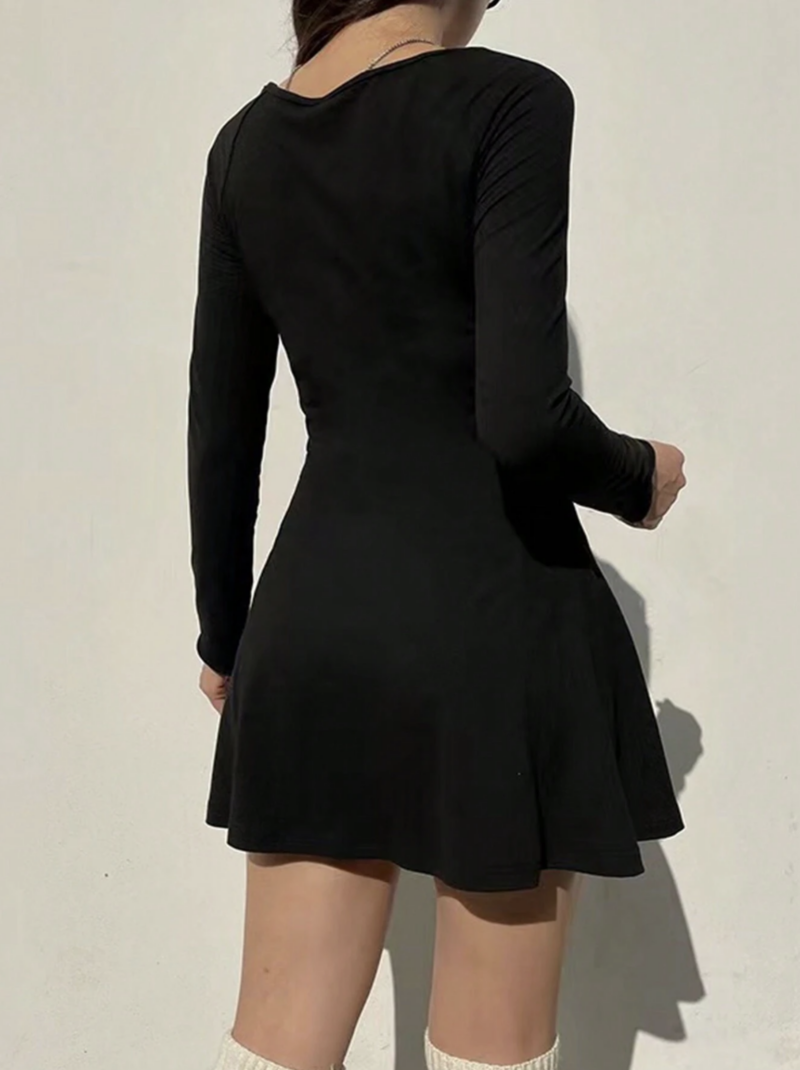 Naira Black Full Sleeves Pleated Mini Dress - Image 2
