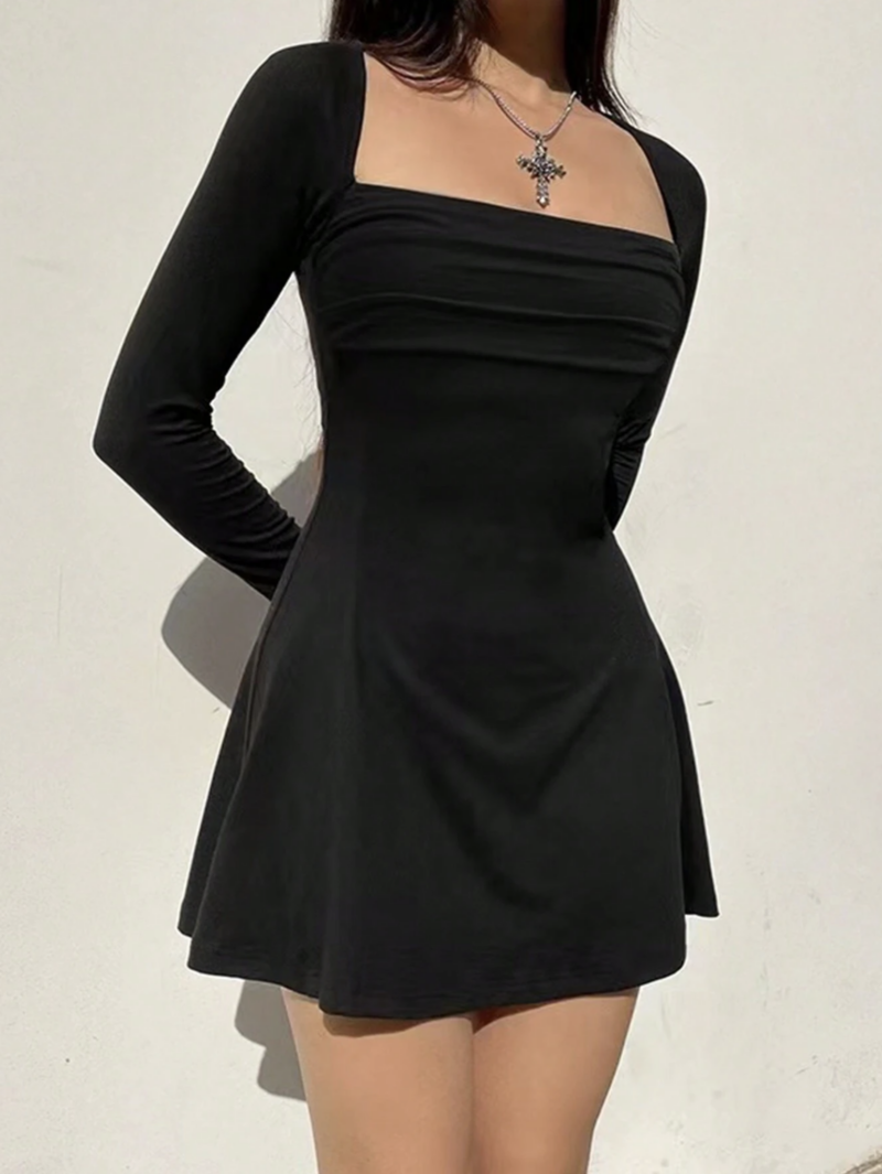 Naira Black Full Sleeves Pleated Mini Dress - Image 4