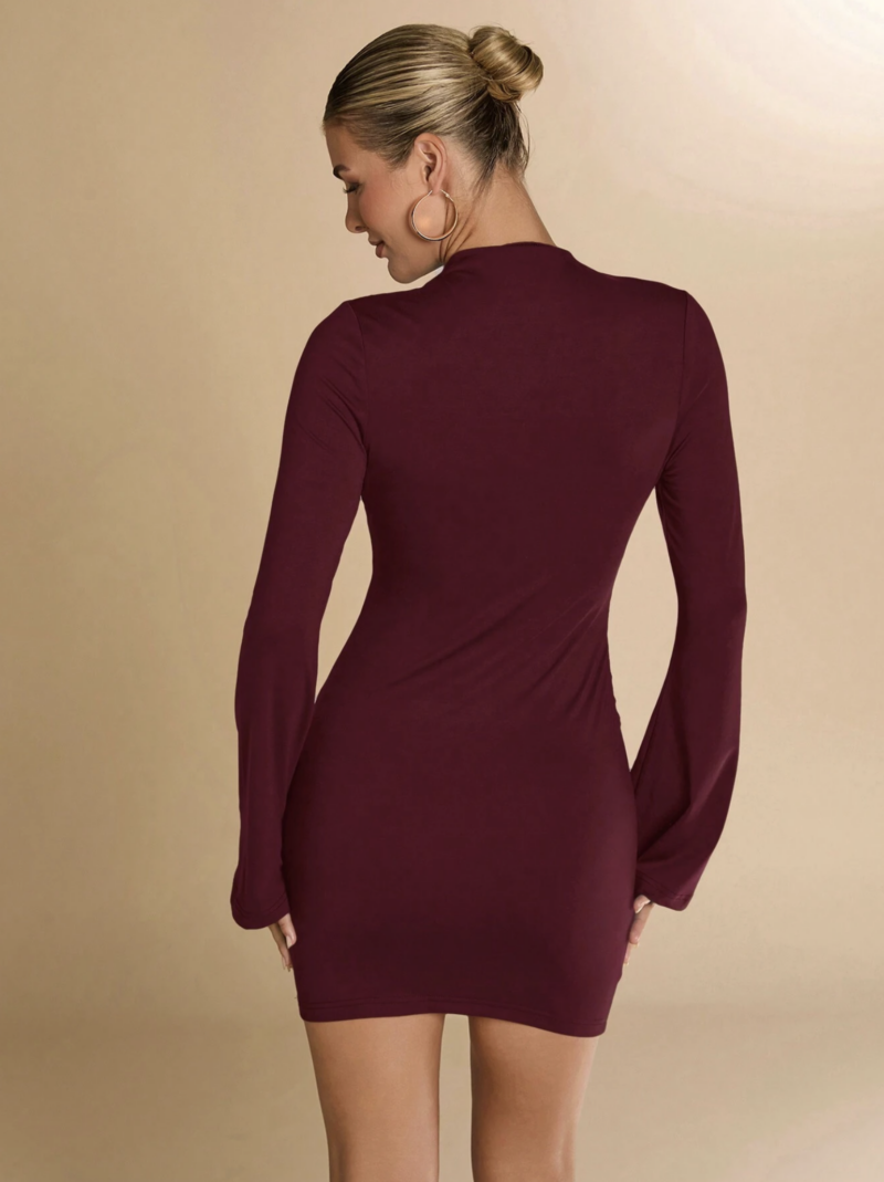 Celeste Burgundy Full Sleeves Bodycon Dress - Image 2