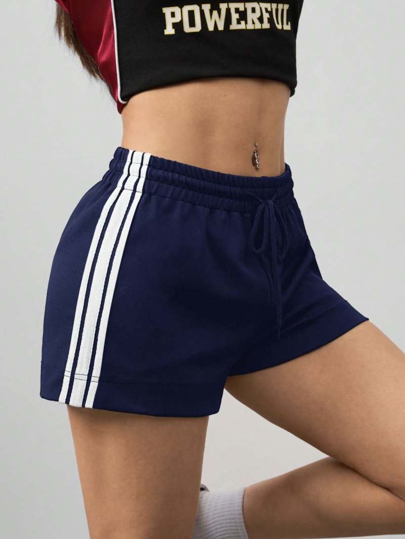 Letty Black Contrast Stripes Cotton Shorts