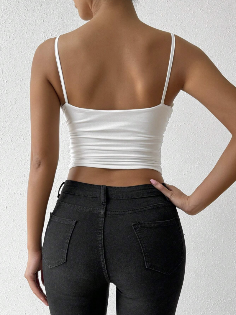 Miley White Cross Front Cami Crop Top - Image 2