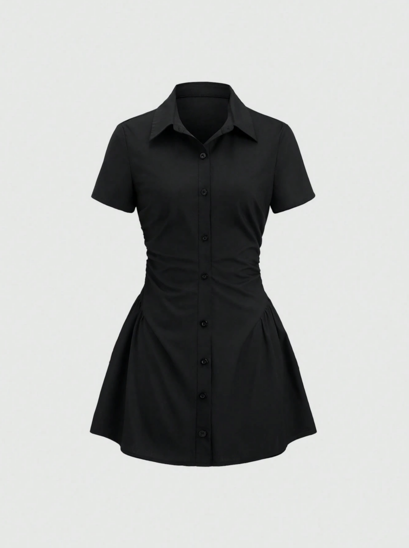 Reeh Black Half Sleeves Shirt Dress