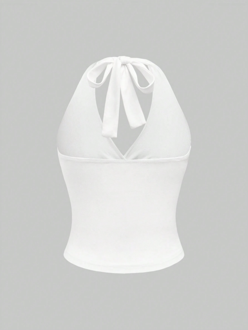 Cassy White Halter Neck Crop Top - Image 2