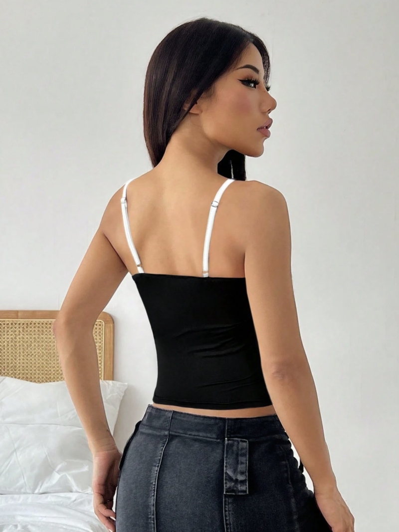 Siva Black Contrast Lace Cami Crop Top - Image 2