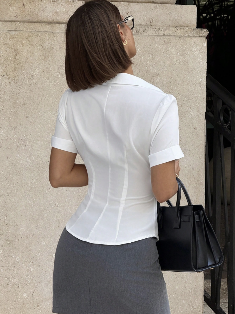 Jenny White Pleated Ruched Shirt - Image 2