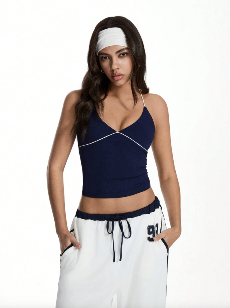 Eva Black Contrast Binding Cami Crop Top