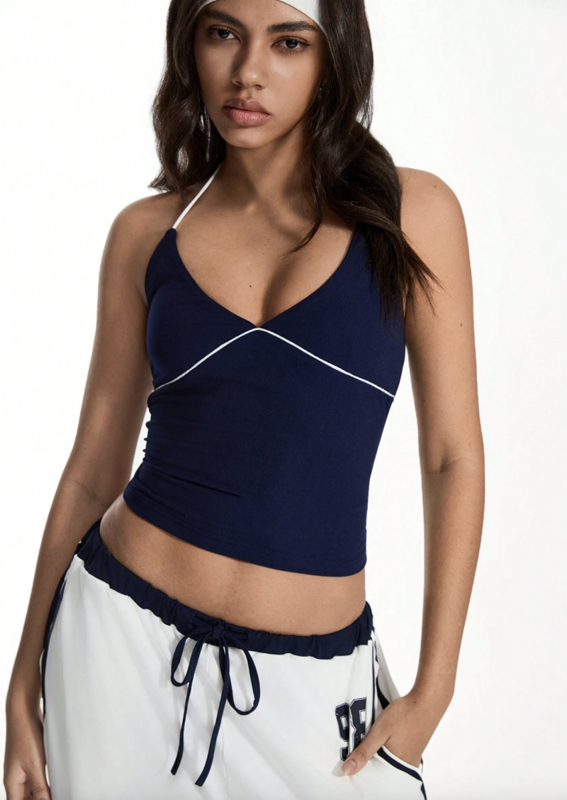 Eva Black Contrast Binding Cami Crop Top - Image 4