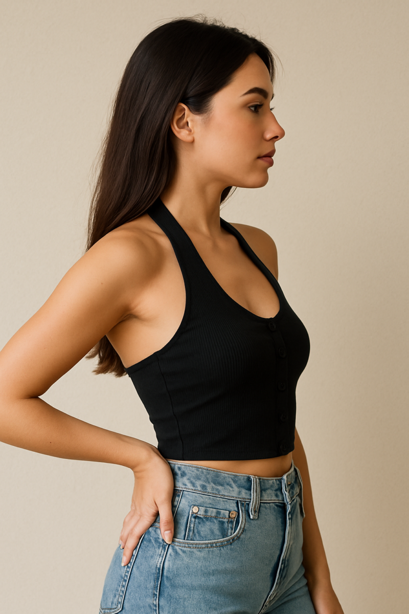 Mivi Black Halter Neck Crop Top - Image 2