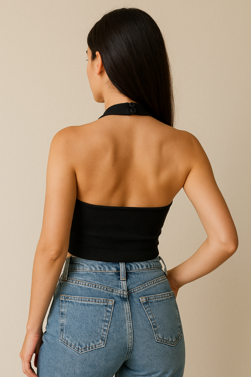 Mivi Black Halter Neck Crop Top - Image 3