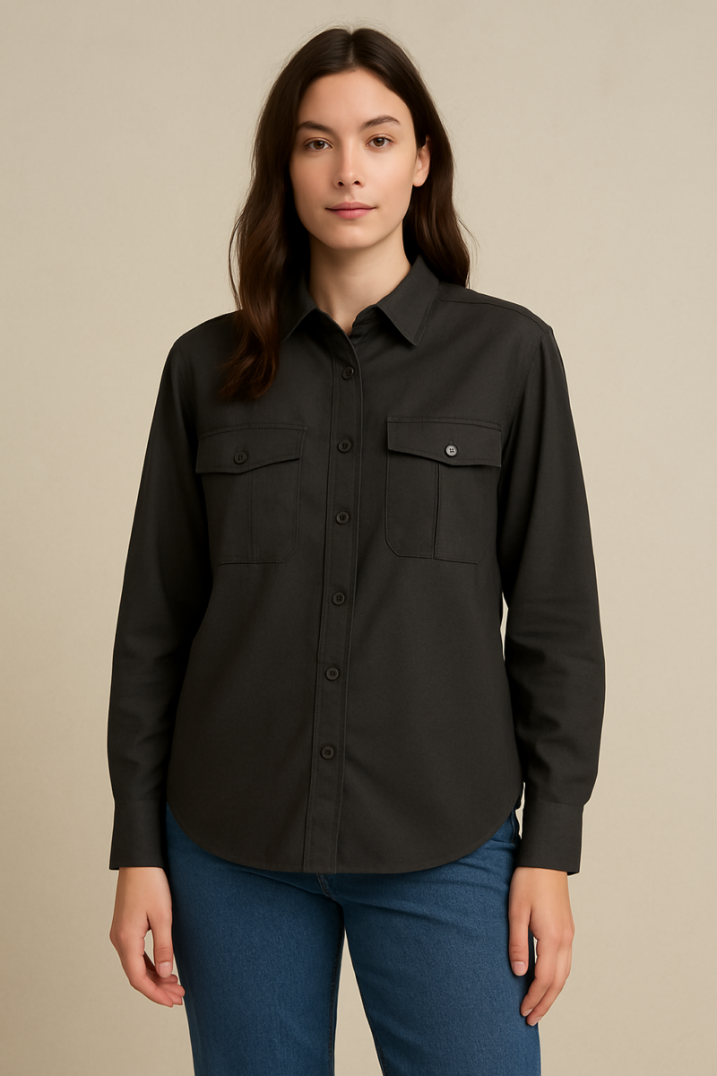 Iris Black Satin Relaxed Fit Boyfriend Shirt