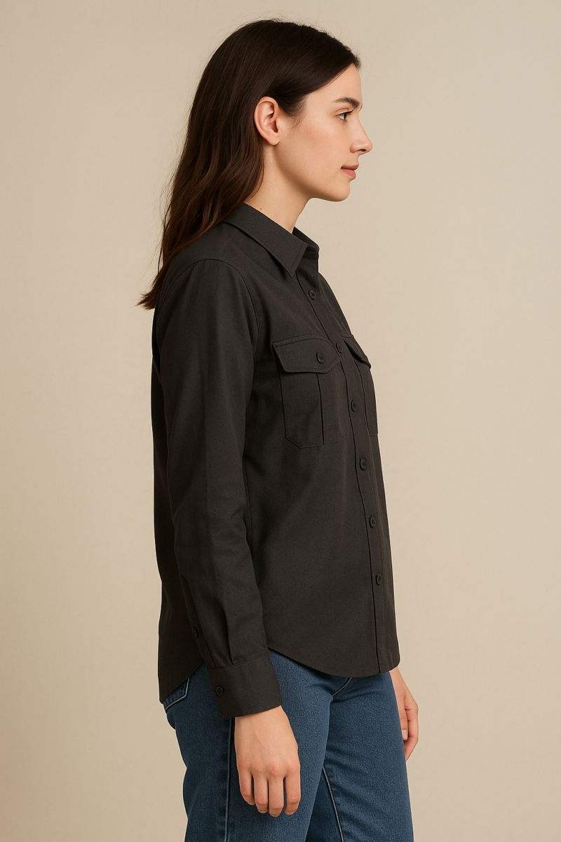 Iris Black Satin Relaxed Fit Boyfriend Shirt - Image 2