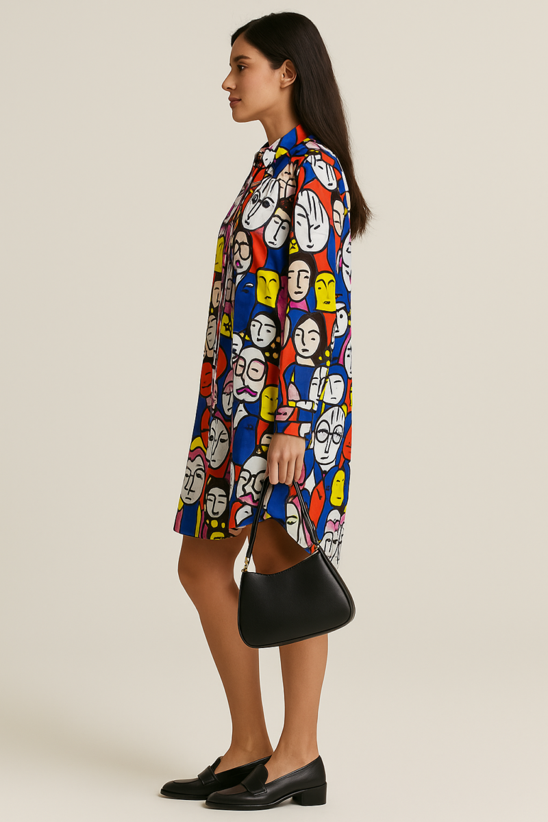 Cilla Face Print Buttoned Shirt Dress - Image 2
