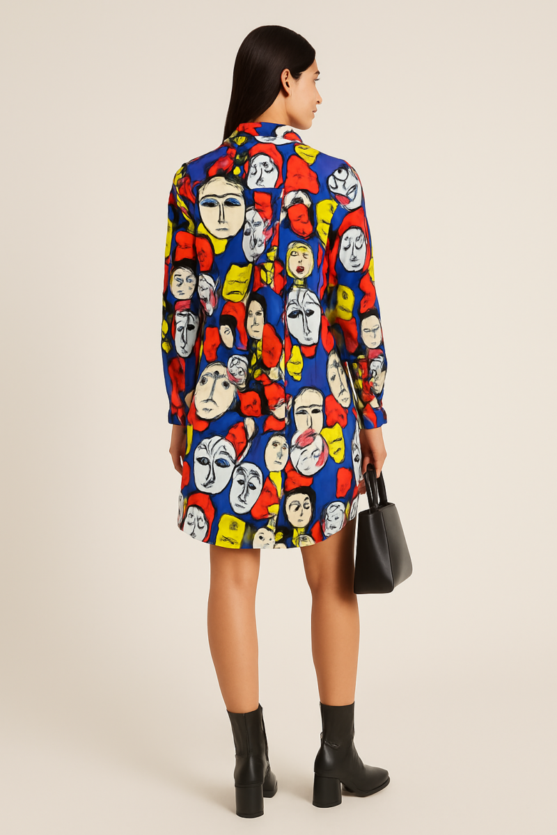 Cilla Face Print Buttoned Shirt Dress - Image 3