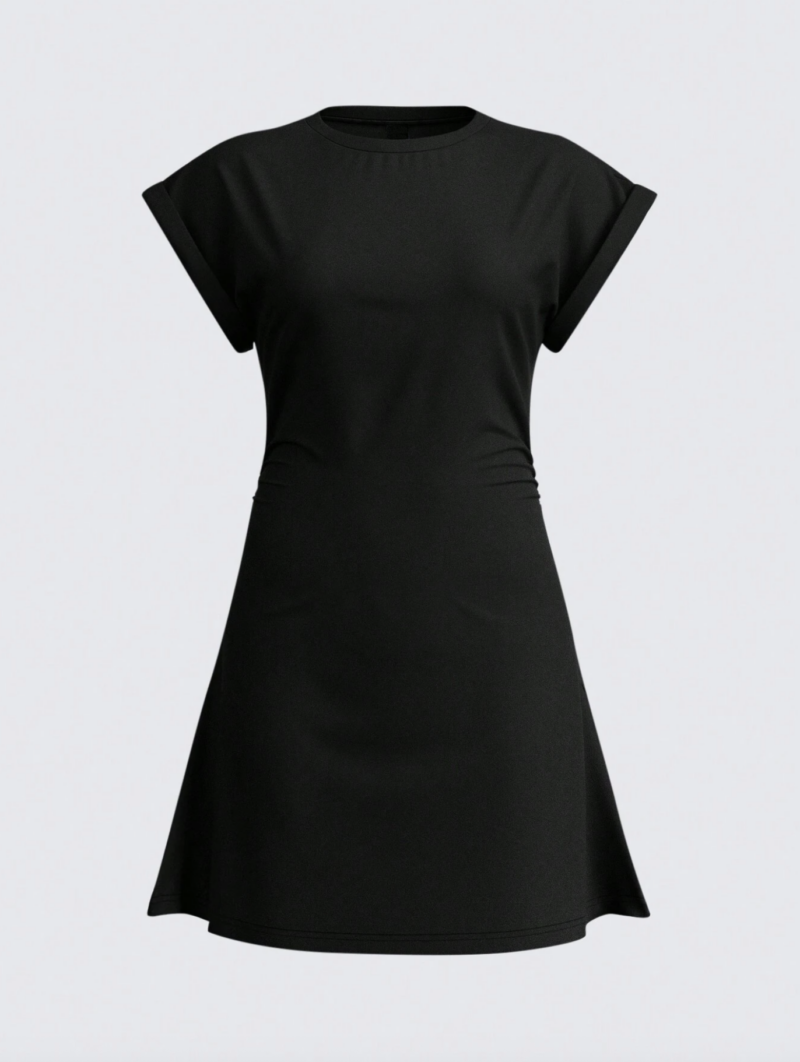 Louisa Black Ruched Waist Flared Dress - Image 6