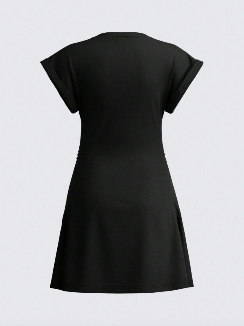 Louisa Black Ruched Waist Flared Dress - Image 7