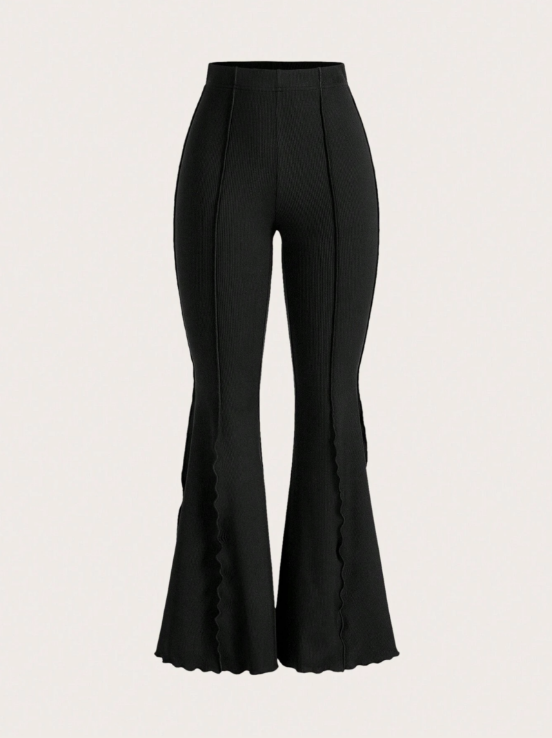 Binny Black Lettuce Hem Flared Leg Pants