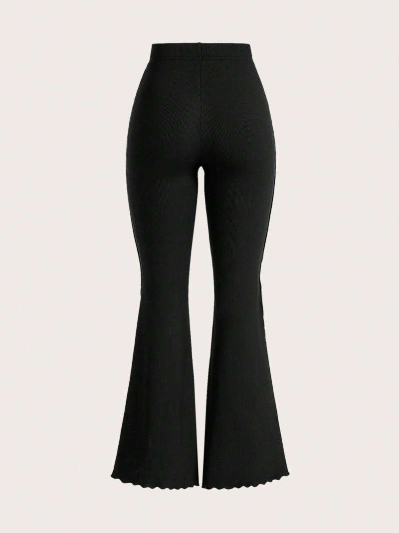 Binny Black Lettuce Hem Flared Leg Pants - Image 2