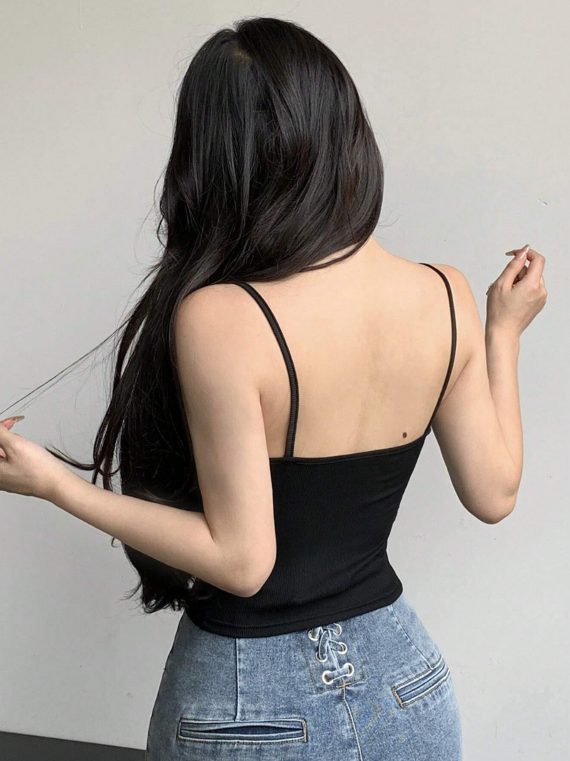 Nina Black Bowtie Neck Cami Crop Top - Image 5