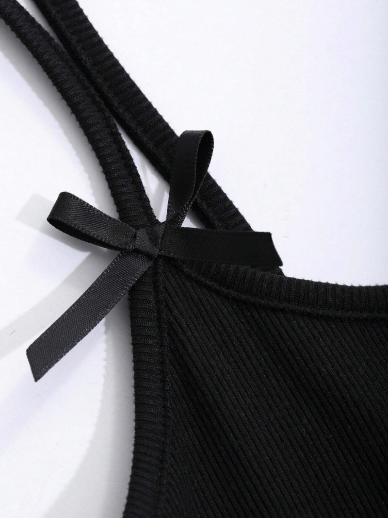 Nina Black Bowtie Neck Cami Crop Top - Image 7