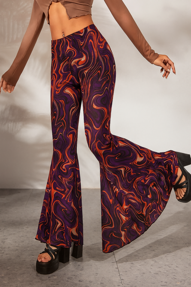 Bonny Swirl Print Premium Mesh Flared Leg Pants