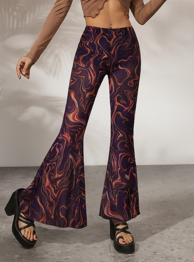 Bonny Swirl Print Premium Mesh Flared Leg Pants - Image 3