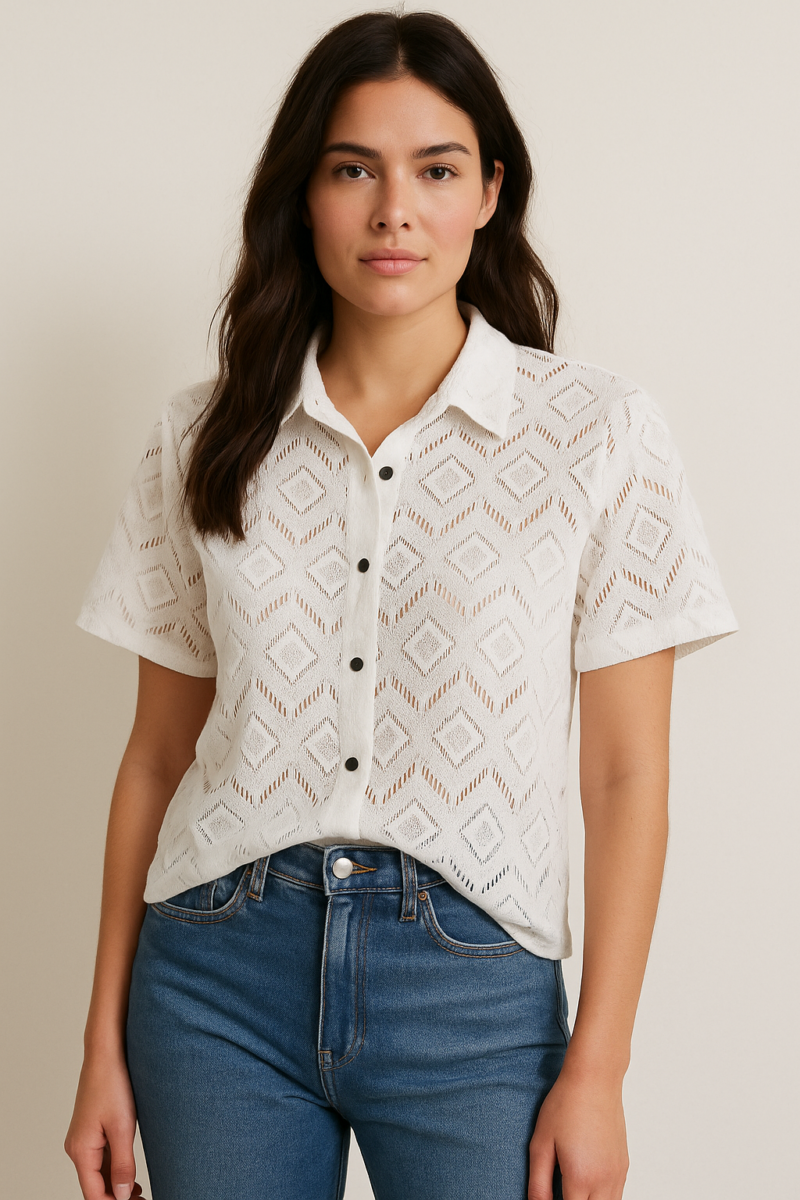 Ivy White Mesh Relaxed Fit Shirt